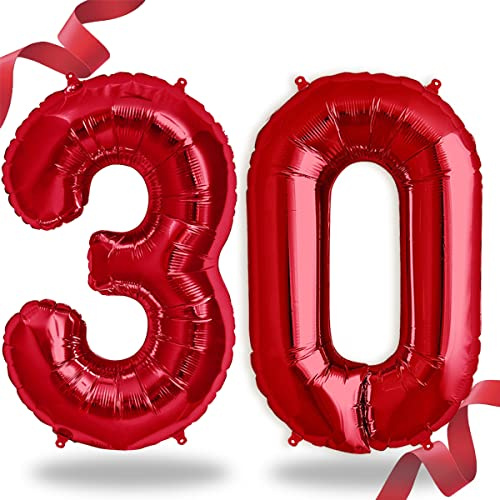 FUNXGO Globo Numero rojo - Globo gigante - Globos de Cumpleãnos - rojo globo años cumpleaños - Decoracion Cumpleaños - (rojo 30)