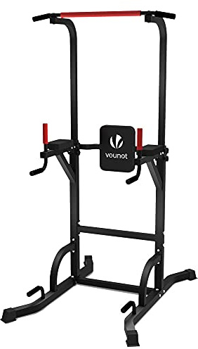 VOUNOT® Power Tower Pull Up Dip Station con Barras de Dominadas, Estación de Musculación Multifuncional, Torre Entrenamiento para Gimnasio en Casa, Capacidad de Peso 150KG, Negro