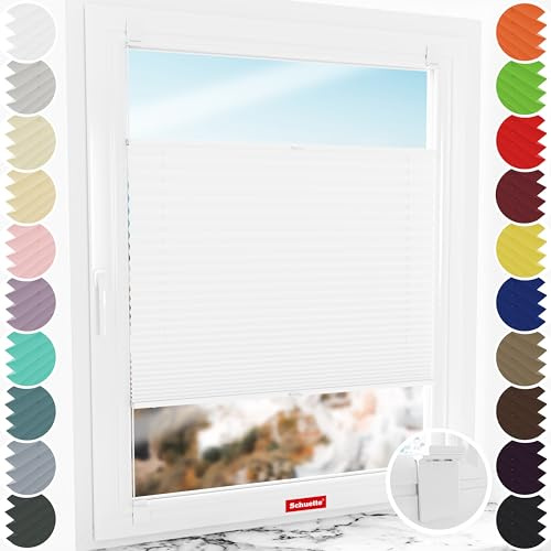 Schuette® Plissee ohne Bohren zum Kleben ● Premium Kollektion: White Day (Weiß) ● 90x200cm (Breite x Höhe) ● Suprafix Faltrollo Klebehalterung ● Bequeme Rollo Montage inkl. Video