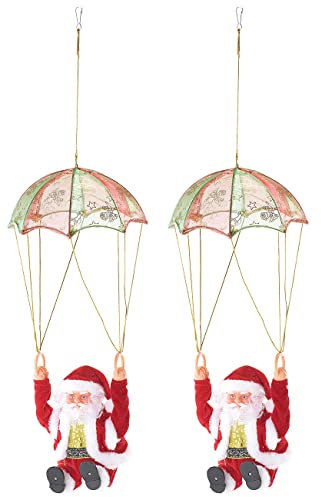 infactory Weihnachtsmann-Figuren: 2er-Set Singender Weihnachtsmann Santa Sky mit Fallschirm (Animierte Weihnachtsdeko, Animierte Weihnachtsdekos, weihnachtsmänne)