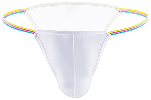 AIEOE String sexy pour homme - En soie glacée - Ultra fin - Respirant - Bikini - Dos en T - Pour homme - Taille basse - Mini sous-vêtement d'été, 1 pièce - Blanc, XL