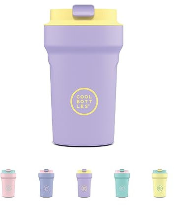 Cool Bottles - Paradise Tumbler - Thermobecher aus Edelstahl - 350 ml - Bali - Magenta und Gelb - Luftdichter Deckel - Kalte Getränke 10 Stunden und heiße Getränke 5 Stunden - Fleckabweisend