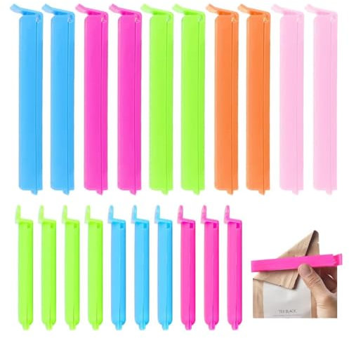 YIAGUN Food Storage Bag Clips, Plastic Sealing Bag Clips in 5 Colours Reusable Food Bag Clips Colorful Plastic Bag Sealing Clips (20 Pcs)