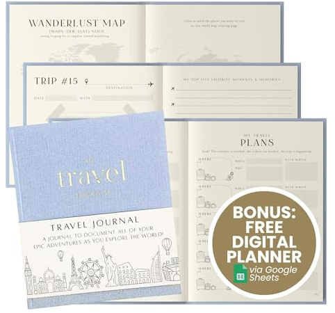 Inspired Ink Travel Journal for Women and Men Travel Bucket List Journal 210 Pages Traveler Adventure Notebook – Itinerary Planner Organizer & Traveling Memory Diary Memorial Gift for Travelers - Blue