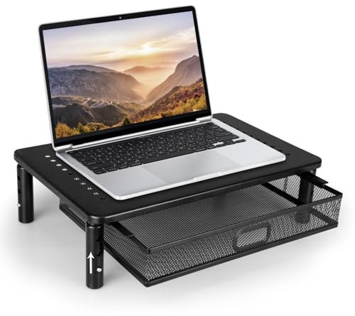 seOSTO Monitorständer mit schublad, Monitor ständer, 3 Höhenverstellbare Monitor Stand Mit Organizer，monitorerhöhung aus Metall für Laptop, Computer, PC ,Drucker