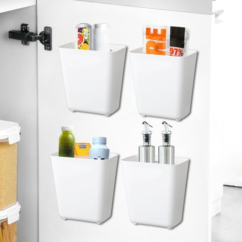 CRESZZLE Set di 4 Portaoggetti da Parete Autoadesivi, porta oggetti bagno, organizzatore cucina, Scatole di stoccaggio per armadio, bagno, frigorifero e piccoli oggetti.