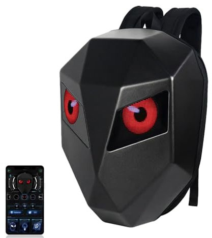 Topiky Motorrad Rucksack für Herren, LED Rucksack mit APP Steuerung und programmierbarem Vollfarbbildschirm, 3D wasserdichte Hartschalen Laptop Reisetasche, Helmtasche Zum Reiten