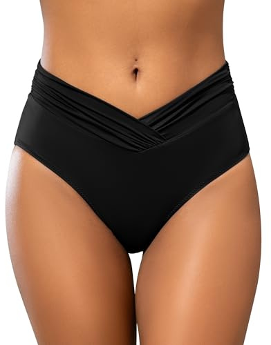 SHEKINI Costume da bagno da donna a V in stile retrò, stile classico, taglia grande per donne, Nero , L