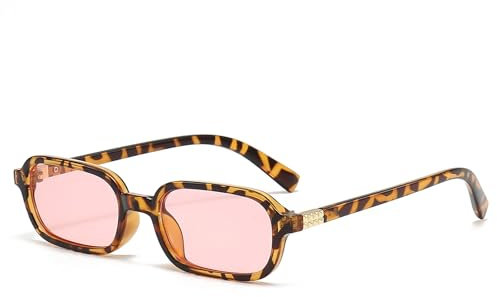 LJCZKA Vintage Rechteckige Sonnenbrille Für Damen Herren 90s Kleine Quadratischer Sonnenbrille Retro Eckig Rahmen Mode Brille mit UV400 Schutz (Schildkröte Rosa)