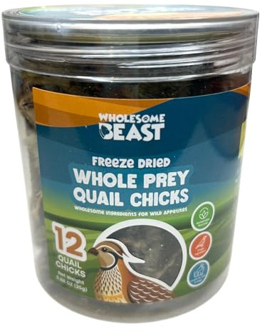 Wholesome Beast Freeze Dried Whole Prey Quail Chicks for Cats, Dogs, & Ferrets- Whole Feathered Quail Treats for Dogs- Single Ingredient- 12 Count