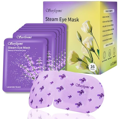 Serfeymi Self Heating Steam Eye Mask 16 PCS- Disposable Sleep Warming Eye Mask for Puffy, Dry Eyes, Moist Hot Warm Eye Compress, Relief Eyes Fatigue Lavender