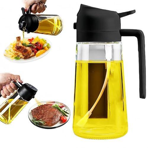 TTSTOIEE Ölsprüher, 470ml Öl Sprühflasche für Speiseöl und Olivenöl, 2 in 1 Ölspray Ölzerstäuber,Feiner Sprühspender für Küche, Salat, Grillen Backen