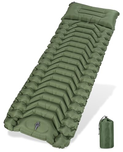 Colchón Autoinflable para Camping, Portátil Colchón de Aire Hinchable para Camping, Esterilla para acampar, Esterilla Dormir, Colchoneta Plegable con Cojín, Para Exteriores,Senderismo,Playa(verde)