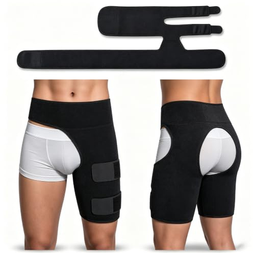 Culnflun Orthèse de hanche et d'aine, support de compression réglable pour le soulagement de la douleur sciatique, récupération musculaire, performance athlétique, tissu néoprène,