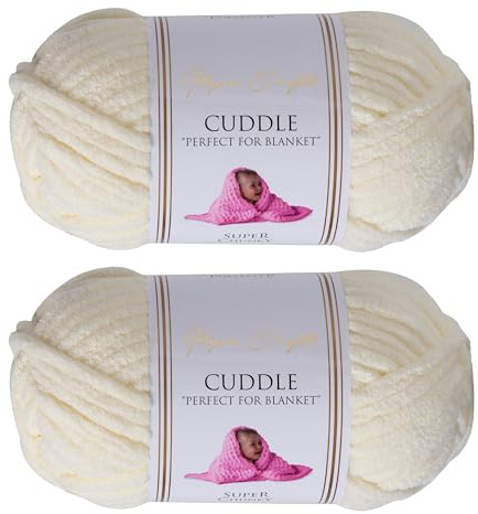 Utopia Crafts Ovillo Lana de Chenilla Gruesa Para Crochet y Tejer a Mano Cream, 100 g/60 m, Esponjosa, Suave, Ideal Principiantes. Lavable a Máquina, Alternativa a Lana Animal, 2 unidades