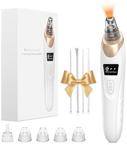 IGEAIIE Extracteur de points noirs avec 5 têtes d'aspiration et kit d'aiguille d'acné, aspirateur de pores pour le visage, extracteur de points noirs pour homme et femme