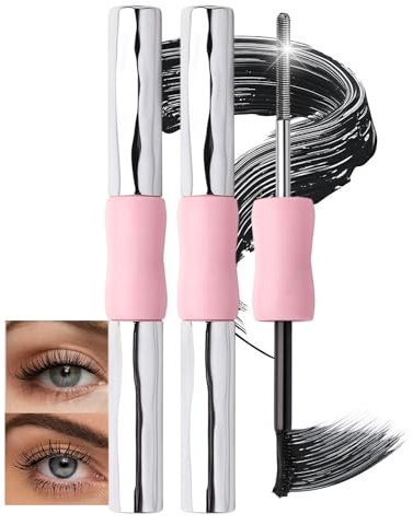 Erinde 2er-Pack Schwarze Mascara, Dual-Ended Wimperntusche mit Metallbürste & Kissenbürste, Wimperntusche für ältere Frauen, Wasserfeste und Langanhaltende, Mascara für Länge, Schwung & Volumen
