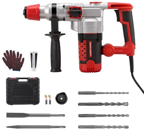 Yapasopu 2200W martello demolitore, 5J Energia d'impatto, 930 giri/min/3300 battiti al minuto, trapano a percussione brushless con impugnatura girevole a 360° e 4 punte, 6/8/10/12 mm
