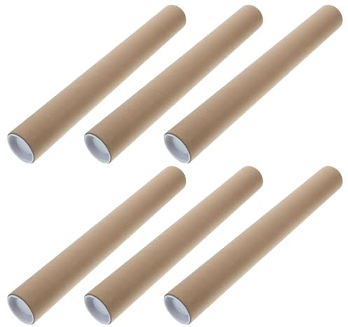 BESTonZON 6 Tubos de Cartón Kraft Resistentes Tapas Plásticas, Tubo Cilíndrico para Envío y Almacenamiento de Carteles, Planos y Cañas de Pescar, Diámetro Interior 45 Mm, Longitud 40 Cm