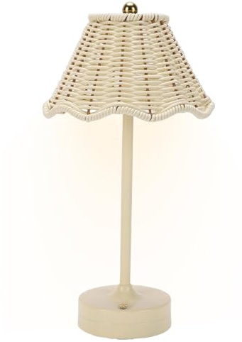 Wicker Table Lamp - 120 Lumen Wireless Rechargeable Dimmable Artificial Rattan Lighting,Office Desk Lamp - for Reading Office Living Room Home Nightstand Bedside Kitchen