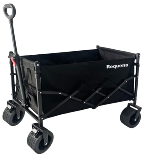 Requena Folding Wagon with Wide Wheels – Portable Trolley for Camping, Beach, Garden, Picnic, Fishing & Shopping – Adjustable Handle, 330lb Heavy-Duty Foldable Cart on Wheels, C-2402 Midnight Black
