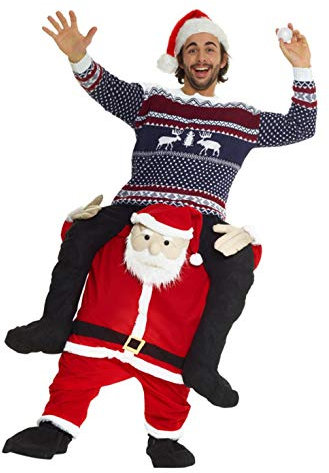 Morph Weihnachtsmann Huckepack Kostüm für Erwachsene, lustiges Weihnachtskostüm Herren Damen - Einheitsgröße