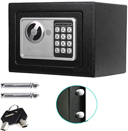 4.6L Digital Safe Box with Keys Waterproof Wall Mounted Combination Steel Lock Box - 17 x 23 x 17cm Safe for Home Office to Keep Laptop Cash Bank Card Document - Black