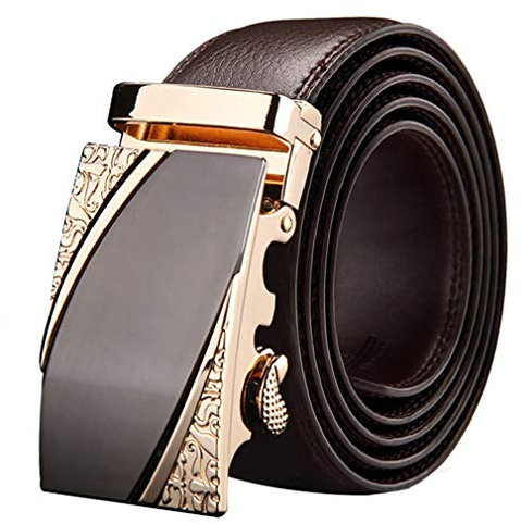 Canarea Gürtel Herren Ratsche Automatik-Gürtel Jugend Ledergürtel,Leder-Gürtel für Männer Jeansgürtel Business Anzug Canvas,Schwarz und Braun (130 CM, Glod-Braun)