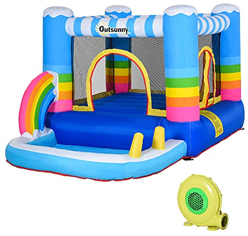 Outsunny Castello Gonfiabile per Bambini con Trampolino e Piscina, Pompa Elettrica Inclusa 280x170x155cm, Multicolore