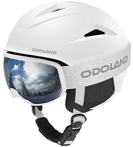 Odoland Kit di Casco Sci con Maschera, Casco Snowboard con Occhiali Sci per Uomini Donne e Giovani Unisex, Antiurto e Antivento, Set di Attrezzatura da Sci per Sport Invernali,WL