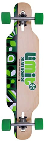 Longboard Drop-Through 92 cm Green Limit | Freestyle y Freeride | Ejes de Aluminio | Ruedas 70x51 mm 78A | Rodamientos ABEC-7 | para Adolescentes y Adultos | Madera de Arce