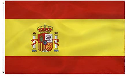 Bandera española 90x150cm-Drapeau espagnol avec œillets en laiton polyester Couleurs Vives -Pour l'extérieur et l'intérieur Spain Flag