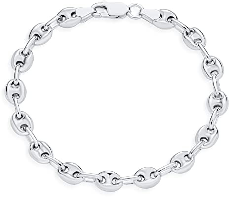 Bling Jewelry Unisex .925 Sterling Silver Nautical Anchor Link Puff Mariner Chain Bracelet For Women Men 6MM Wide 7 Inch
