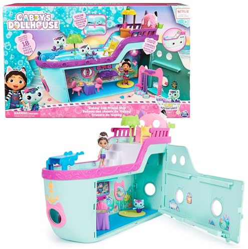 Gabby’s Dollhouse, Gabby Cat Friend Ship, Cruise Ship Toy with 2 Toy Figures, Surprise Toys and Dollhouse Accessories, Kids’ Toys for Girls and Boys 3+
