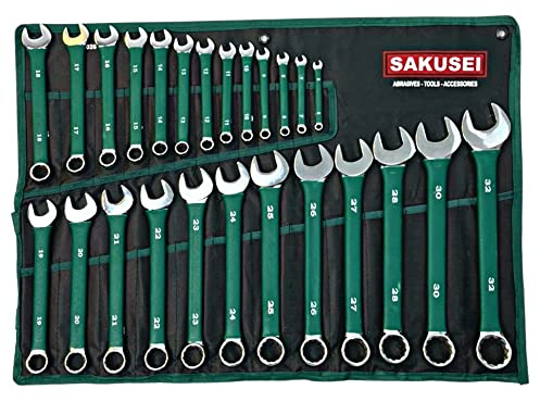Sakusei Tools 25 Piece Soft Grip Spanner Set 6-32mm Green 25pc Combination Spanner Kit (SAK0025)