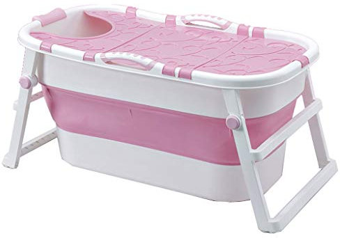 Rutschfeste Große Badewanne Faltbare Badewanne Fass Erwachsener Tragbarer Rutschfester Duscheimer Mit Isolierabdeckung Haushalt Dickere Kunststoffwanne Höhe Lang (Color : Pink, Size : No Cover)