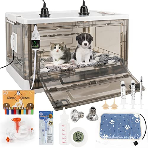 HKDQ Puppy Incubator with Heating - Puppy Incubator,Fan Ventilation Circulation Design,Kitten Incubator,Incubator for Puppies with Puppy Heating Mat (85L)