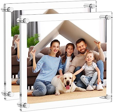 AITEE 8.5x11 Acrylic Picture Frames 2 Pack, Clear Picture Frames for Wall, Modern Frameless picture Frames Lucite Transparent Square Cubes Floating Hanging Photo Frame Gift for Home Office Display