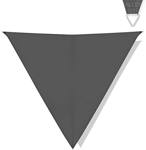 VONROC Solsegel Triangel 360cm – Premium Kvalitet, 50+ UPF, Vattenavvisande, Enkel Montering, Grå – Inkl. Rep och Förvaringsväska