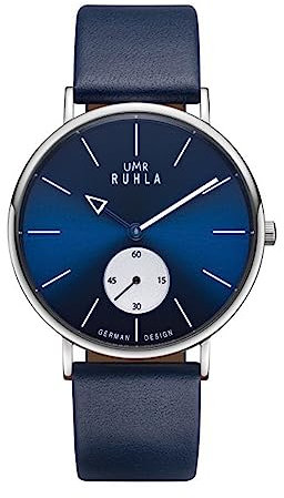 UMR RUHLA Armbanduhr, Quarz, analog, Lederarmband, Edelstahlgehäuse, wasserdicht bis 3 bar, Farbe:Blau