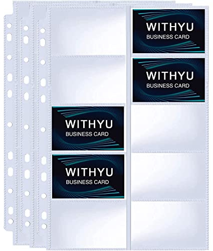 WITHYU Lot de 120 Pochettes pour Cartes de Visite A4 avec 10 Compartiments, 2400 Pochettes pour Cartes de Visite, Feuilles de Visite, 11 Trous, Feuilles de Cartes de Crédit Double Face