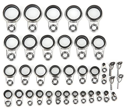 equlup Angelrutenführungsring, 37-teiliges Angelrutenführungs-Top-Tip-Ring-Teleskopguss-Angelruten-Reparaturset Angelrutenteile Zum Austausch für Angelbegeisterte