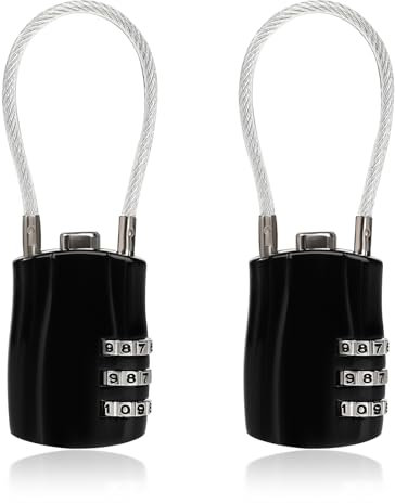 2 Stück Vorhängeschloss Zahlenschloss Schloss mit Zahlencode Gepäckschlösser Zinklegierung Kofferschloss mit Drahtseil Stahlseil für Koffer Rucksäcke Fahrradkörbe Gepäck Spind Fitnessstudio
