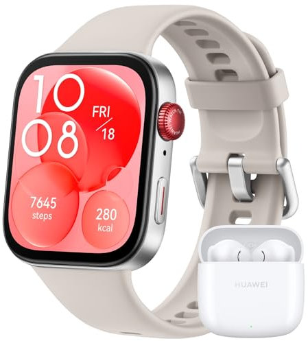 Huawei Watch FIT 3, Écran AMOLED 1,82, Design Ultra-Fin, Gestion Polyvalente de la Forme Physique, Gestion complète de la santé, Compatible avec iOS et Android, Blanc + Freebuds SE 2 White