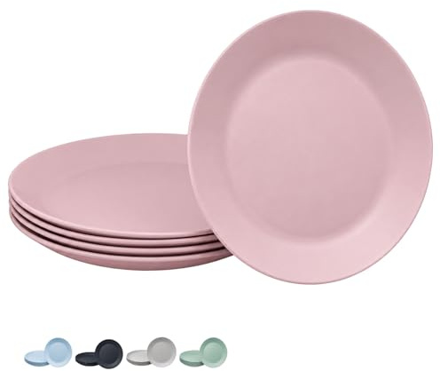 VIRSUS Set 6 Piatti Piani Colorati 958N, Diametro 23,5 cm, Infrangibili e Riutilizzabili, lavabili in lavastoviglie, 100% Riciclabili, Adatti per il microonde, BPA Free (Rosa)
