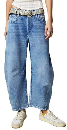 Allimy Womens High Waisted Mid Rise Baggy Loose Fit Ankle Barrel Y2k Boyfriend Horseshoe Cropped Wide Leg Jeans for Women Trendy 2025 Denim Capri Pants, Azul Marino, 6 US para Mujer