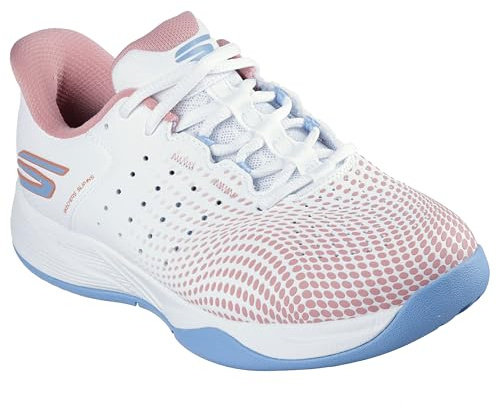 Skechers Women's Viper Court Reload Slip-in Trainers, White Synthetic/Textile/Blue Trim, 7 UK