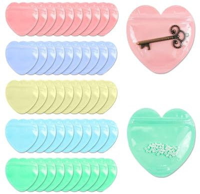AORHOFJ 50 Sacchetti per Gioielli,Sacchetti Plastica Richiudibili per Gioielli a Forma di Cuore,Bustine Trasparenti Piccole per Riporre Gioielli per Anelli,Orecchini,Bracciali,Collane ，Sacchetti