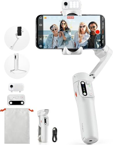 hohem iSteady V3 stabilisator för iPhone, telefongimbal med magnetisk AI-spårare, 3-axlad gimbal inbyggd förlängningsstång, stativ, fylllampa, telefonstabilisator för videoinspelning, YouTube, vit