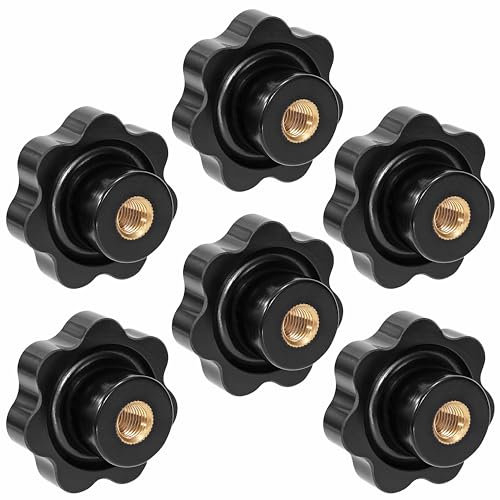 Manopola di Serraggio M10 6 Pezzi, Vite Impugnatura a Manopola 50 mm, Dadi a Stella Plastica con Filettatura Interna in Ottone, per Macchine Industria (Nero)